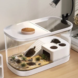 Turtle Aquarium Tank Starter Kit - Tortoise Enclosure with Multifunctional Basking Ramp Breeding Area Climbing Supplies