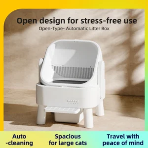 APP Controlled Automatic Cat Litter Box-Self Cleaning Odor Elimination Large Waste Bin for Multi-Cat Homes Open-Top Design