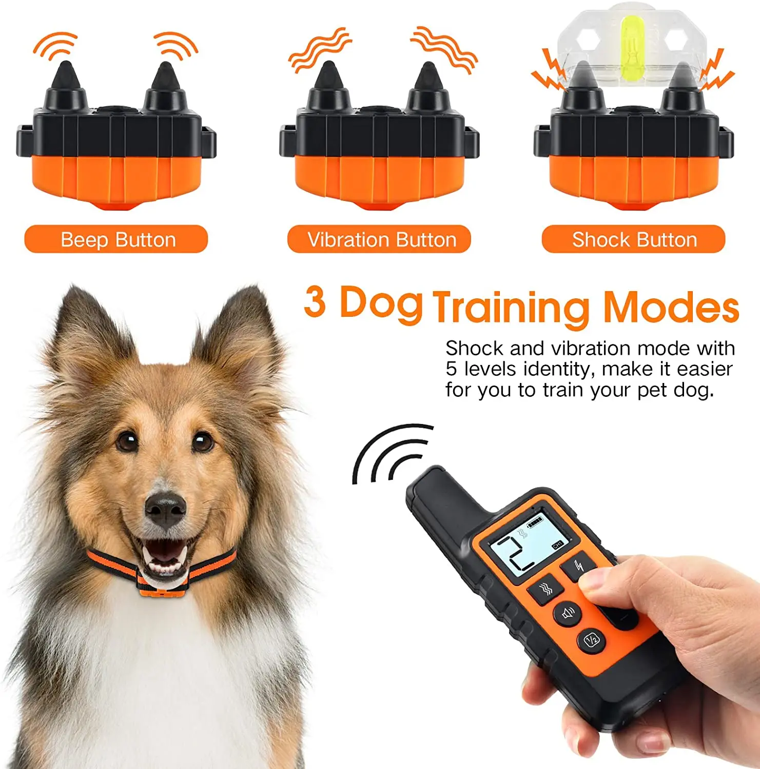 Dog Training Collar Waterproof Rechargeable Shock Collars for Dog with Remote Training Beep Vibration Shock, Electric Dog Collar - Image 2