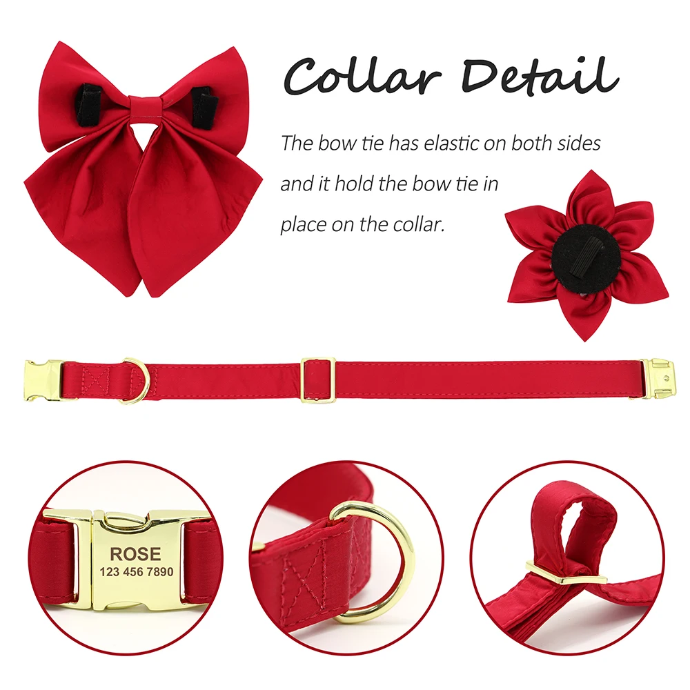 Personalized Silk Dog Collar Adjustable Durable Dog Collar with Bowtie Flower For Small Medium Large Dogs Wedding Bowtie Collars - Image 3