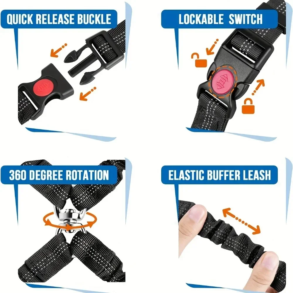 Double Dog Car Harness Safety Seatbelt Adjustable Pet Travel Restraint for 2 Dogs Heavy Duty Crash Tested Elastic Splitter Headr - Image 4