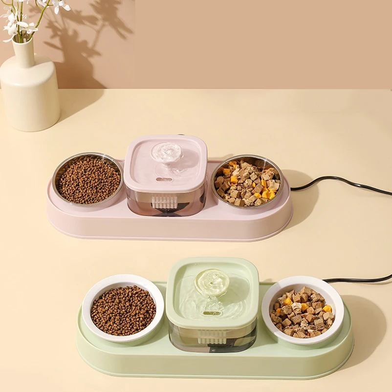 New Cat Food Bowl Pet Automatic Feeder Water Dispenser Dog Cat Food Container Drinking Dish Anti Slip Double Bowl - Image 2