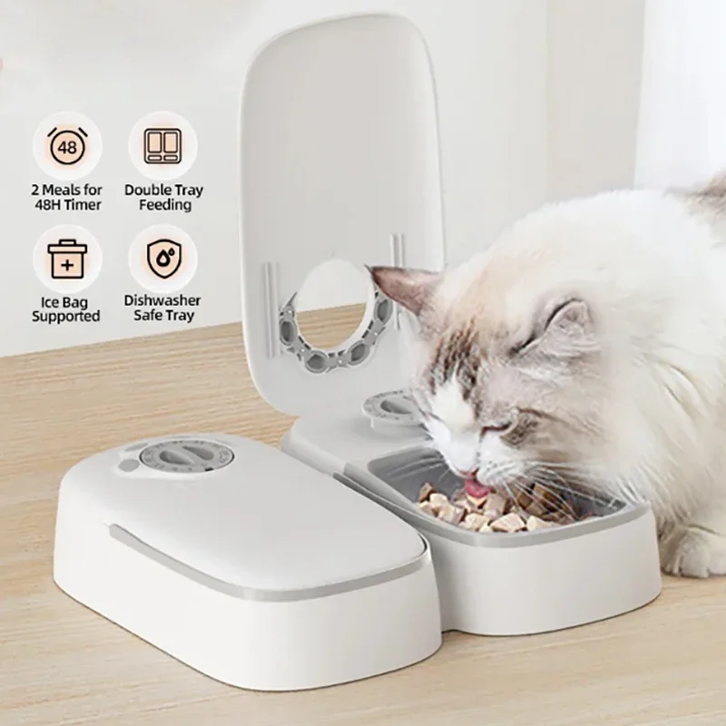 2 Meals Timed Automatic Dog Feeder Dual Bowls Smart Cat Food Dispenser Wet Dry Pet Food Dispenser Pet Feeder Cat Accessories - Image 2