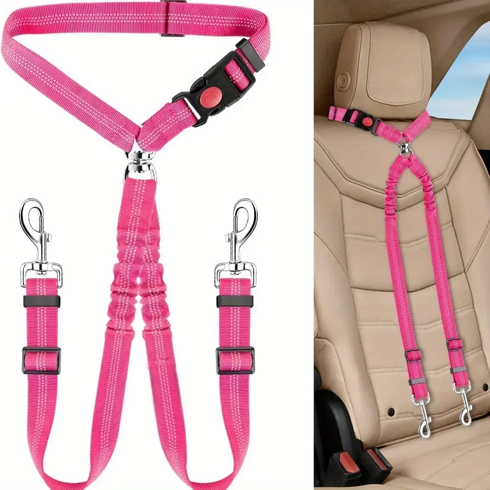 Double Dog Car Harness Safety Seatbelt Adjustable Pet Travel Restraint for 2 Dogs Heavy Duty Crash Tested Elastic Splitter Headr - Image 7