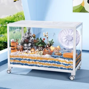 80cm Transparent Metal Hamster Cage Chew-Proof Luxury Habitat for Syrian Hamsters Large Cube Modular Cage Spacious Hamster Home