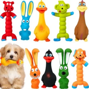 9 Pcs Latex Squeaky Dog Toys 7 Inch Soft Rubber Dog Chew Toy Animal Standing Stick Puppy Fetch Interactive Play Assorted Animal