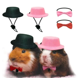 2Pcs/Set Guinea Pig Hat and Bowtie Hamster Costume Outfit Rats Chinchilla Cool Pet Rabbit Cap Hat Small Pet Items Accessories