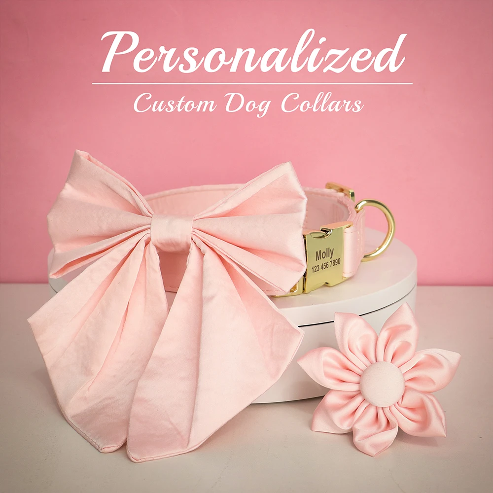 Personalized Silk Dog Collar Adjustable Durable Dog Collar with Bowtie Flower For Small Medium Large Dogs Wedding Bowtie Collars - Image 9
