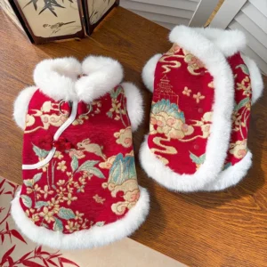 New Year's Pet Dog Cat Clothing Autumn Winter Thick Velvet Dog Christmas Vest Tang Clothing Teddy Bear Chinese Pet Cat Vest