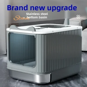 Automatic Self Cleaning Enclosed Cat Litter Box XXL Stainless Steel Drawer Anti Splash Odor Control Antibacterial Easy Clean