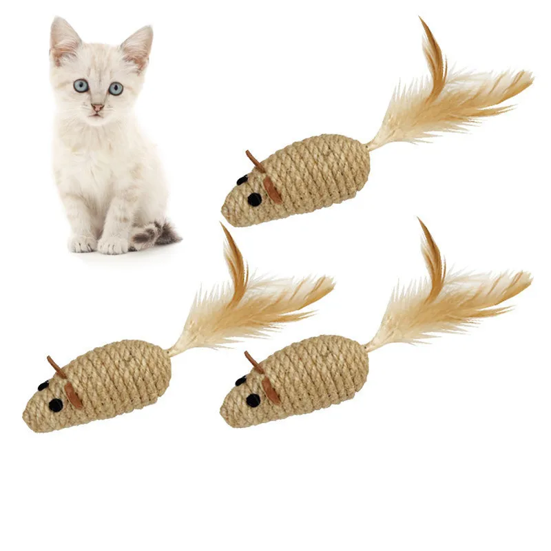 Toy With Rustling Hemp Rope Chicken Feather Toy Cat Mouse - Image 7
