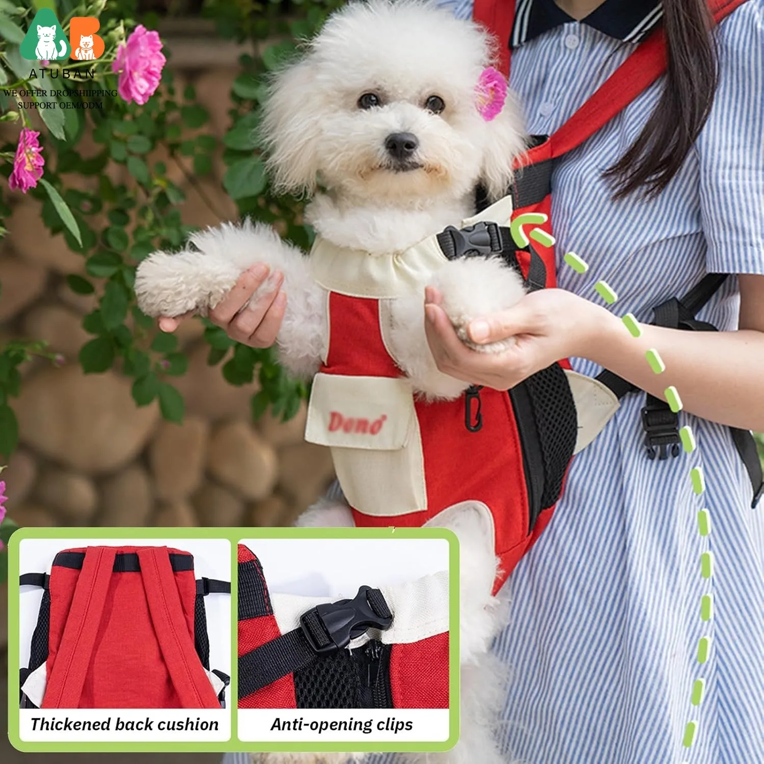 ATUBAN Pet Dog Front Carrier Backpacks, Cat Dog Backpack Carrier Legs Out Hands-Free Dog Travel Backpack for Cycling Outdoor Use - Image 5