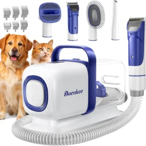 Pet Grooming Kit with Vacuum, 15000Pa Hair Clipper and Shedding Brush, Low Noise, 2L Capacity