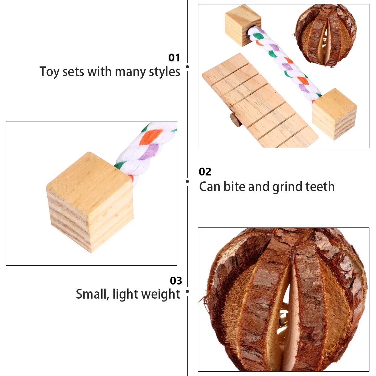 3Pcs Pet Chew Plaything Natural Wood Mini Animal Grinding Tool for Hamster Squirrel Chinchilla Small Pets Wooden Molar Activity - Image 5