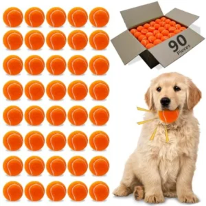 Dog Tennis Balls90 Pack 2.5 inch Floatable Squeaky Tennis Balls for Fetch Exercise Natural Rubber Squeaky Dog Ball Training Saf
