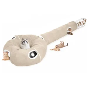 2in1 Cat Tunnel, Large Lollipop Shape Cat Tunnel Toy with Fluffy Balls, Spiral Toy, Plush Collapsible Cat Cave Hideout Donut Tu