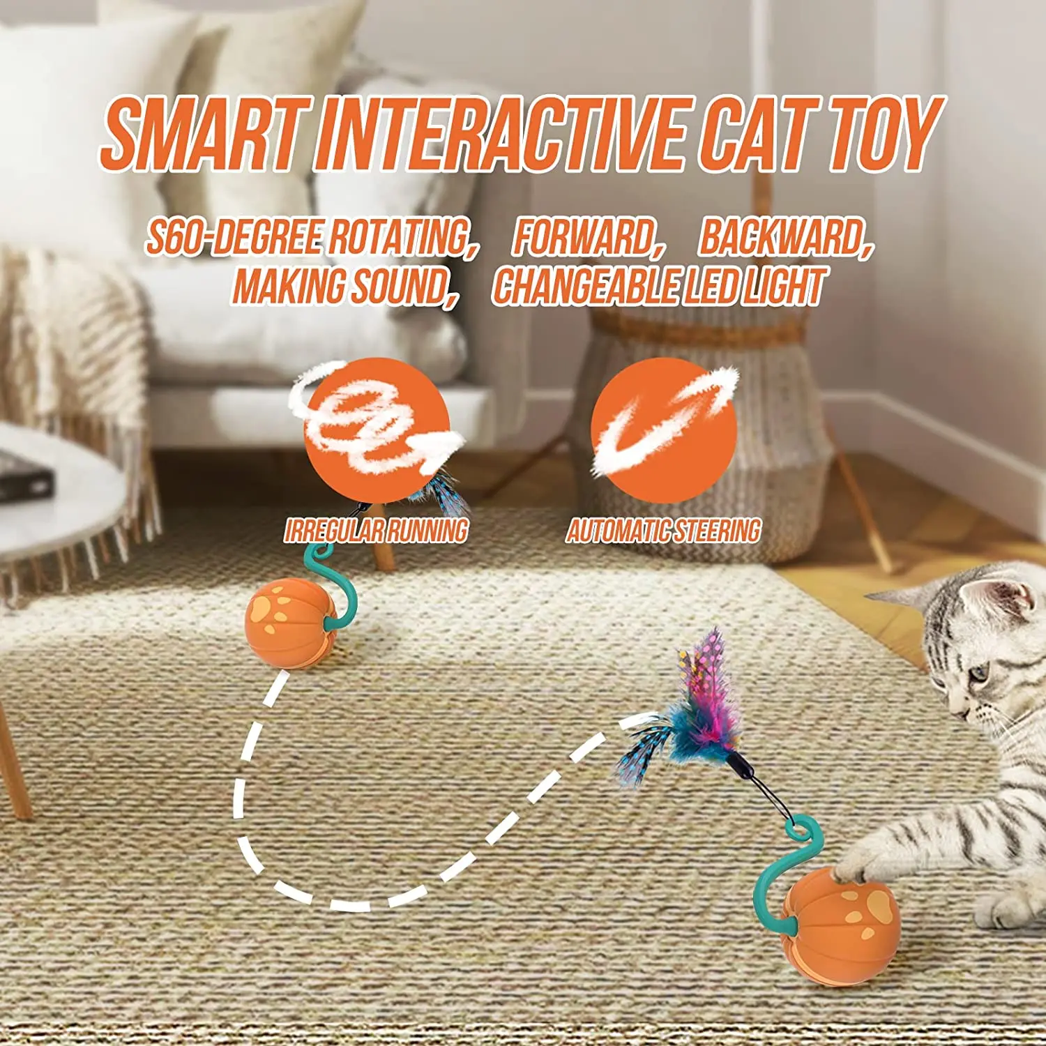Automatic Cat Toys,Cat Toys for Indoor Cats with LED Colorful Light USB Rechargeable, 360° Rotating Electric Cat Toy Kitten Toys - Image 2