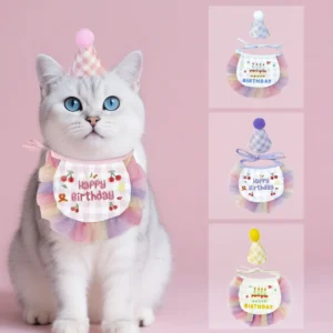 Pet Birthday Bib and Party Hat Cat Puppy Lace Saliva Towel Mini Doggy Bandana Scarf Dog Birthday Dress Up Supplies
