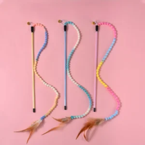 3pcs Interactive Cat Rainbow Wand Toys for Indoor Cats and Kittens, Colorful Cat Teaser Wand String Plush Toy Cat Feather Toys