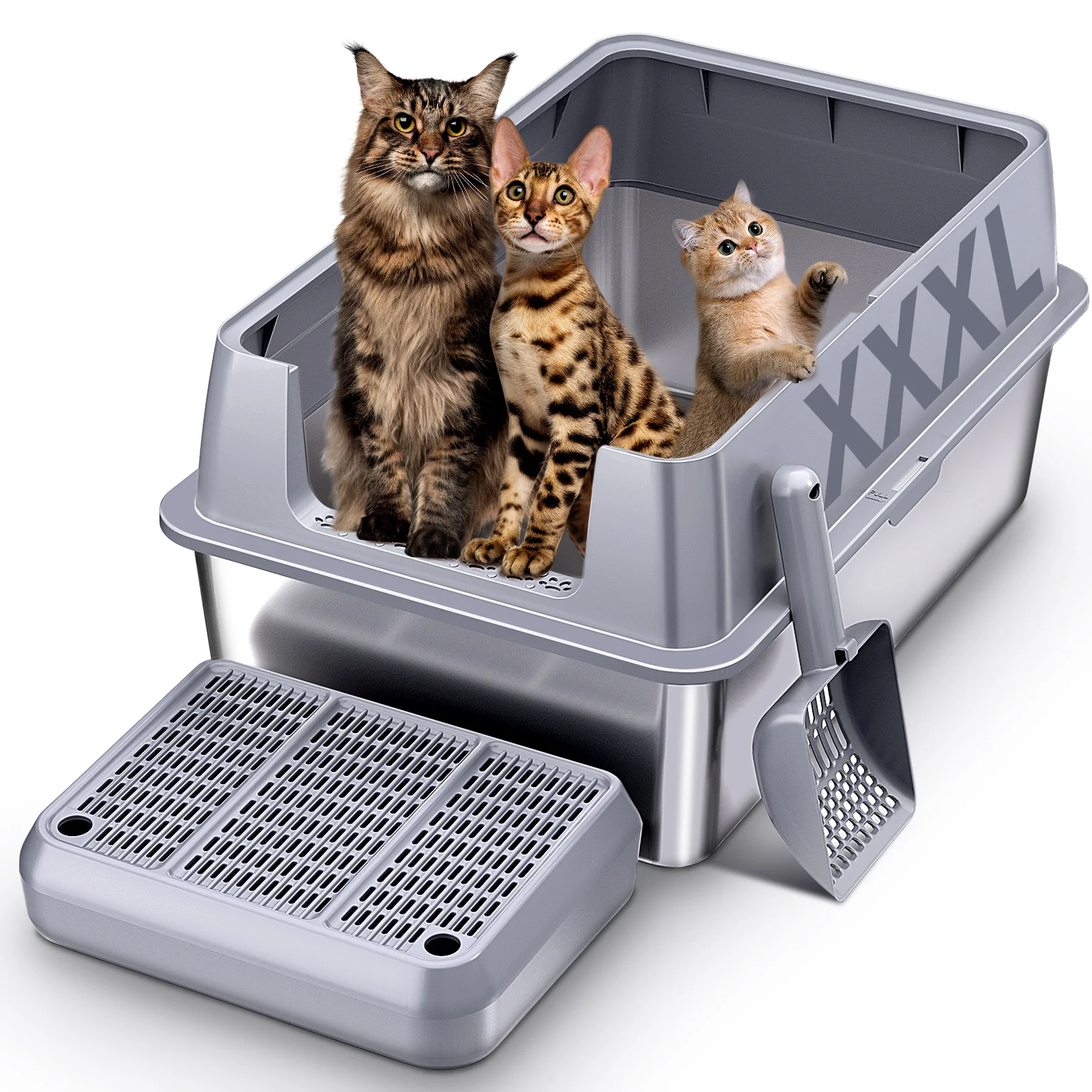 Extra Large XXL Stainless Steel Cat Litter Box with Lid, 26" L x 18" W x 12" H Metal Litter Box with Hight Sides for Big Cats - Image 7