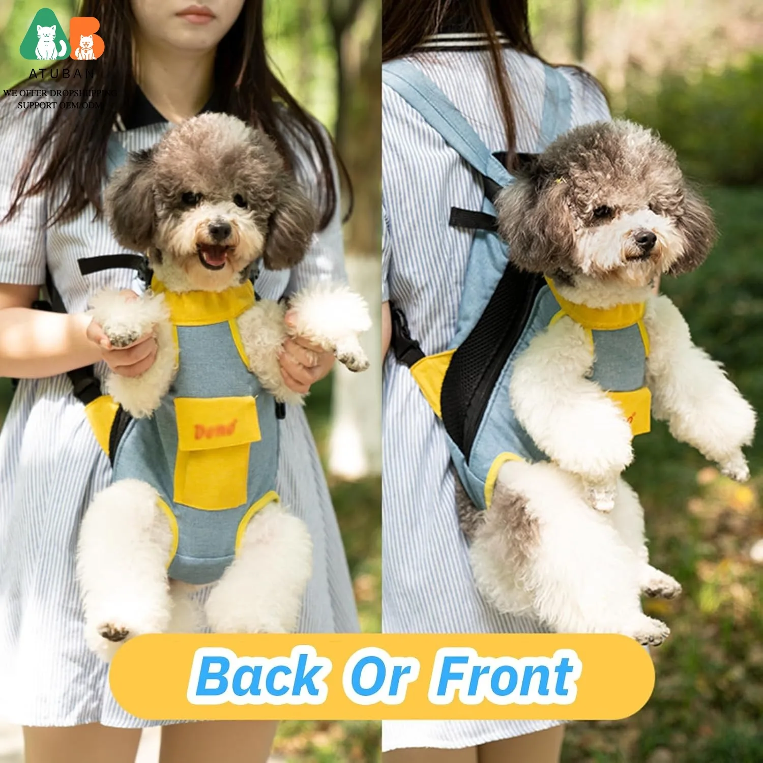 ATUBAN Pet Dog Front Carrier Backpacks, Cat Dog Backpack Carrier Legs Out Hands-Free Dog Travel Backpack for Cycling Outdoor Use - Image 4