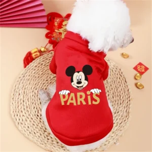 1PC  Paris Mickey print pet round neck sports shirt, autumn and winter thick pet T-shirt
