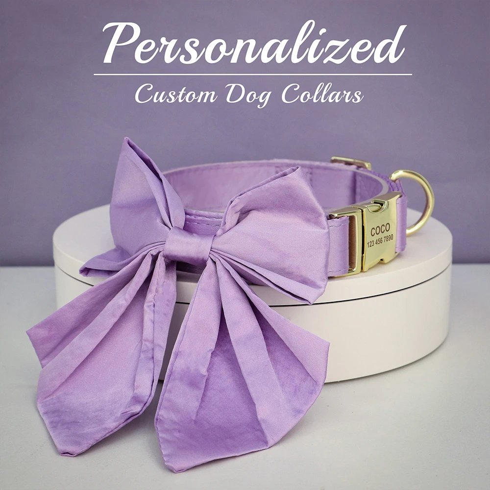 Personalized Silk Dog Collar Adjustable Durable Dog Collar with Bowtie Flower For Small Medium Large Dogs Wedding Bowtie Collars - Image 11