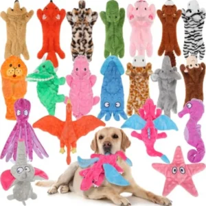 20 Pcs No Stuffing Dog Squeaky Toys Bulk for Aggressive Chewers Crinkle Teething Chew Plush Toys for Small Medium Large Pet Gif