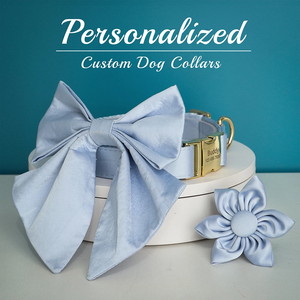 Personalized Silk Dog Collar Adjustable Durable Dog Collar with Bowtie Flower For Small Medium Large Dogs Wedding Bowtie Collars - Image 8