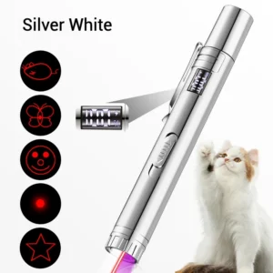 Interactive USB Rechargeable Cat Laser Pointer Stainless Steel 3 in 1 Toy with UV Light and LED Flashlight Durable Pet Training
