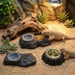Imitation Stone Resin Rock Feeder Dish Wear Resistant Anti-knock Pet Feeder Ledge Prevents Spills Wide Mouth
