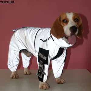 Dog Products Reflective Large Dog Raincoat Waterproof with Hoodie Pet Jacket Adjustable Drawstring Dog Jumpsuit Walking The Dog