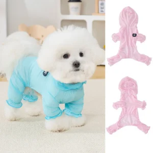Mesh Dog Jumpsuit Clothes Summer Thin Hooded Pet Clothes Blue Pink Dog Pajamas Onesie For Small Dogs Chihuahua Puppy Overalls XL
