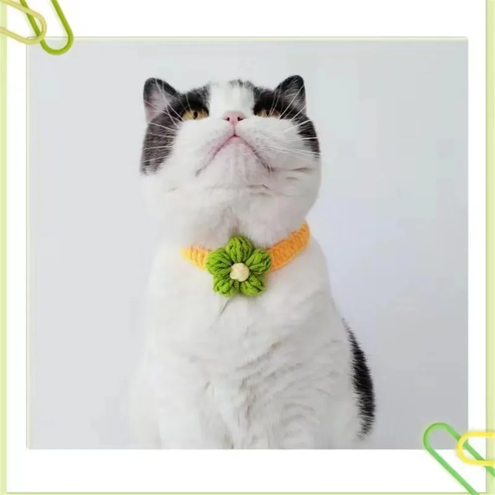 Kawaii Crochet Dog Cat Collar Adjustable Wool Necklace Flowers Pet Neck Accessories Puppy Kitten Knitting Scarf Bowtie Pet Gift - Image 6