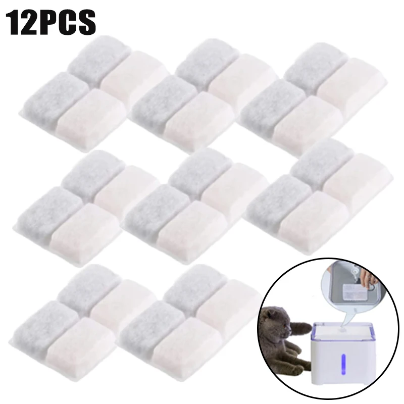 6/12Pcs Square Cat Water Fountain Replacement Filters Automatic Pet Fountain Coconut Activated Carbon Filters for Pet Dispenser - Image 4