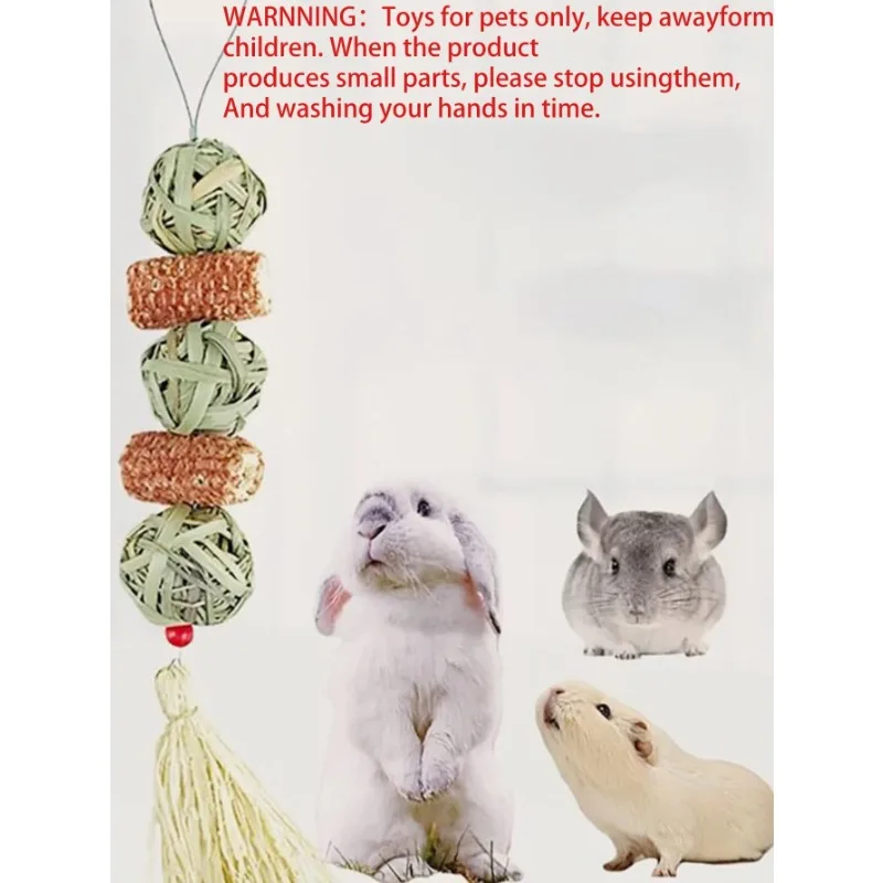 1PC-Pet rabbit grass woven ball hanging string rabbit grinding toy - Image 3