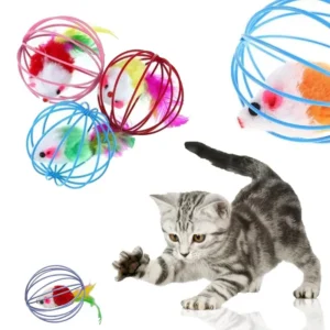 ​​Interactive Cat Toy Mouse Ball Cage Random Color Plush Mouse  Kitten Play Toys for Indoor Kittens Exercise​ Pet Supplies