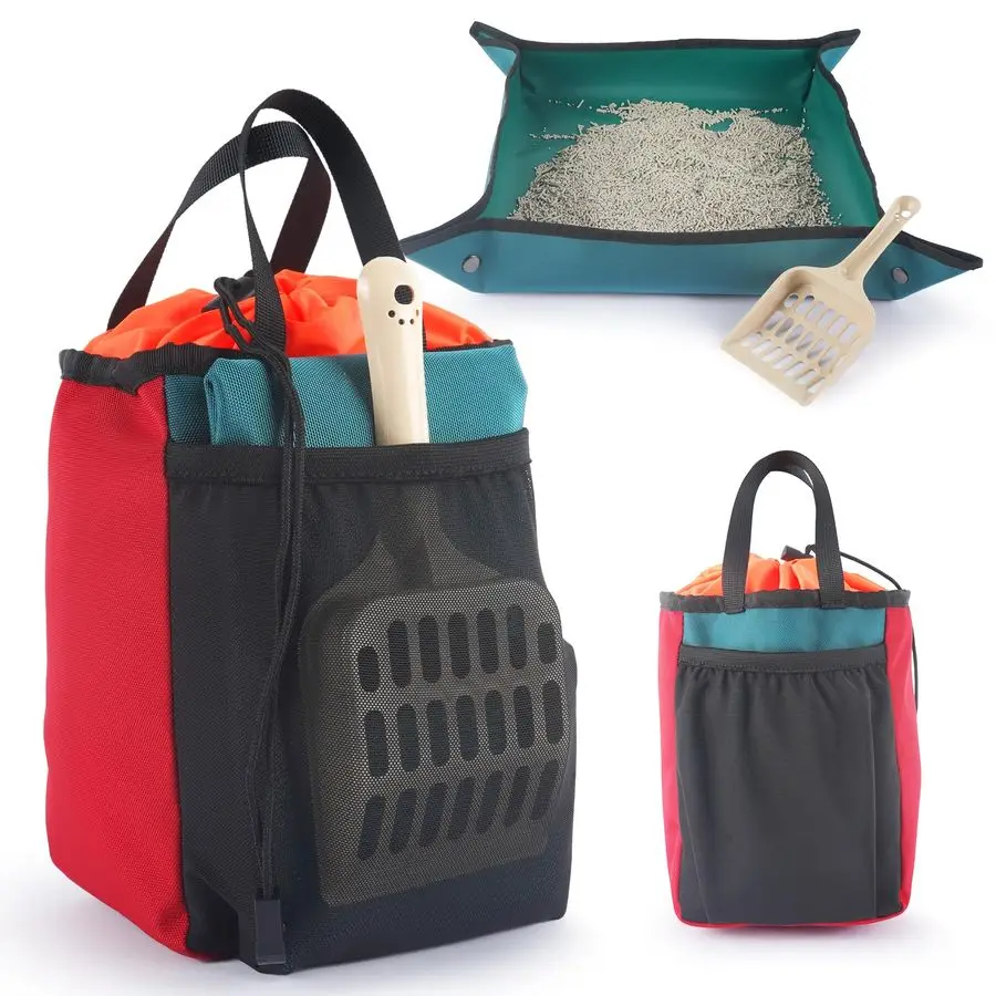 Travel Litter Box for Cats 3in1 Kit Foldable Litterbox Litter Bag Scooper Portable Litter Box for Cat Traveling Collapsible Litt