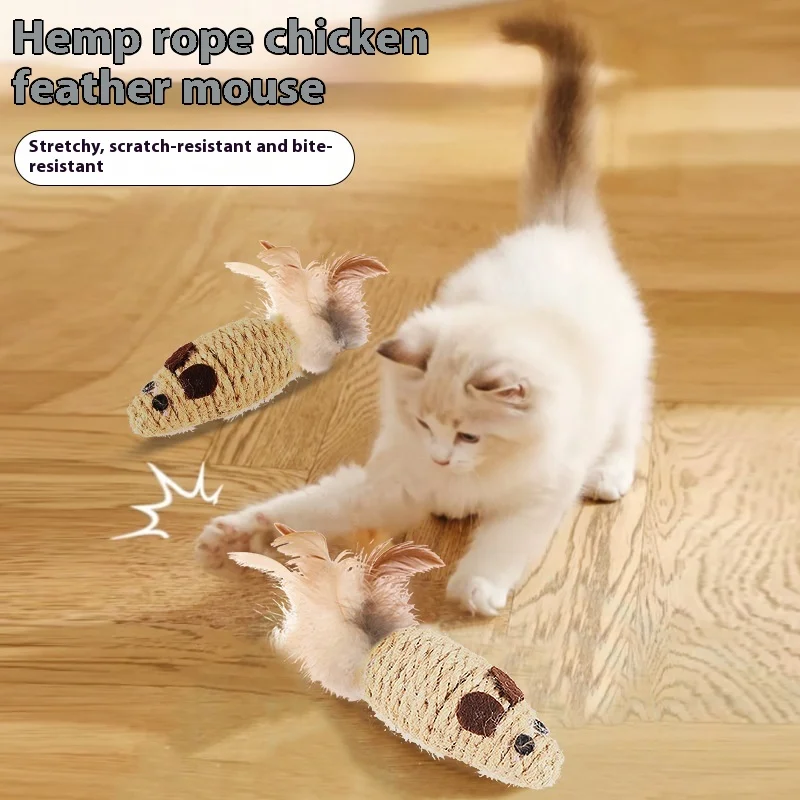 Toy With Rustling Hemp Rope Chicken Feather Toy Cat Mouse - Image 3