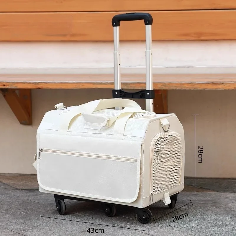Double Layer Breathable Pet Carrier with Wheels Foldable Outdoor Travel Cat Trolley Case for Two Cats Portable Pet Trolley bag - Image 8