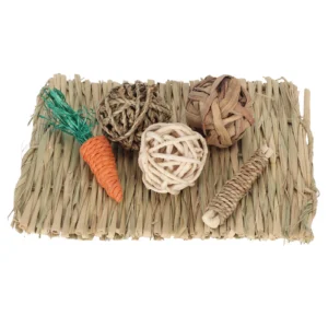 6Pcs Hamster Chew Toy Set Hand Woven Teeth Grinding Toxic Free Pet Grass Mat Ball Toys for Guinea Pig Rabbit Parrot