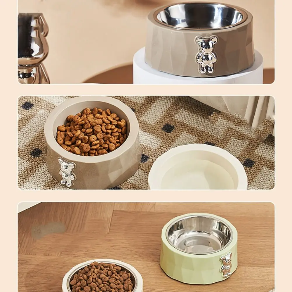 Cat Bowl Dog Bowl New Brick and Stone Bear Pet Bowl Stainless Steel Dog Bowl Detachable and Easy to Clean Cat Food Bowl - Image 3