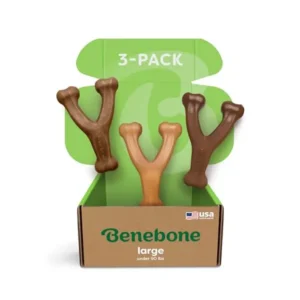 Large 3-Pack Wishbone Durable Dog Chew Toy for Aggressive Chewers Real Bacon Chicken Peanut Butter Made in USA Variety Pack