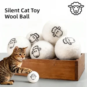 Quiet Silent Wool Ball Cat Toy, Chew Resistant Solid Plush Ball, Self-Play Interactive Pet Toy  Indoor Cats Kittens Anti-Boredom
