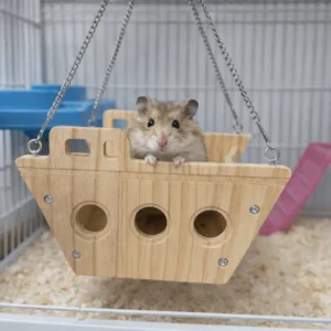 Wooden Hamster Swing Toys Durable Bite Resistant Hamster Climbing Platform with Chain Bird Wooden Toy for Golden Bear Guinea Pig
