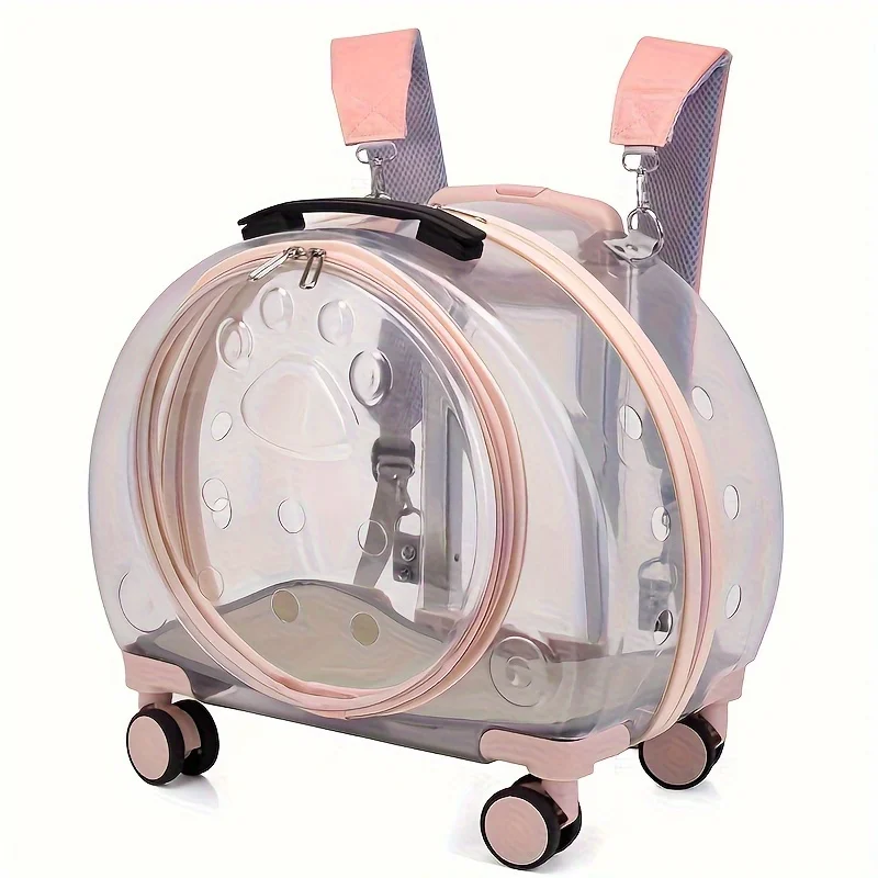 1 Transparent Pet Carrying with Wheels Large Capacity Spaceman Capsule Backpack Cats Portable Trolley Bag Durable Plast - Image 6