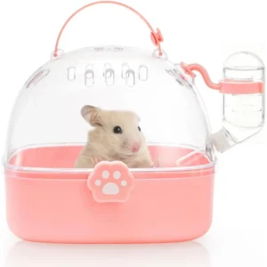 Hamster Carrier Cage, Portable Small Animal Carrier Cage with Water Bottle, Guinea Pig Outgoing Cage Hamster Travel Carry Case f