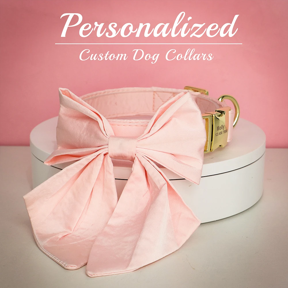 Personalized Silk Dog Collar Adjustable Durable Dog Collar with Bowtie Flower For Small Medium Large Dogs Wedding Bowtie Collars - Image 14