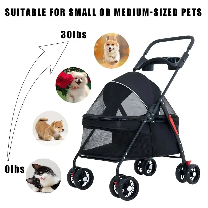Pet cart, baby cart, small pet cart, lightweight and foldable, suitable for outdoor travel, dog and cat supplies - Image 4