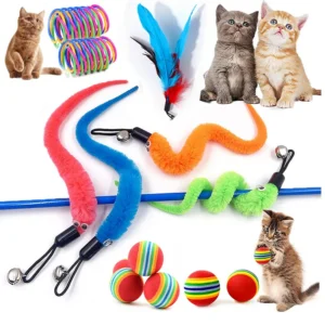 5-100Pc Interactive Cat Feather Toy Accessories False Mouse Worm Toy with Bell Replacement Refill Foam Ball Training Kitten Toys